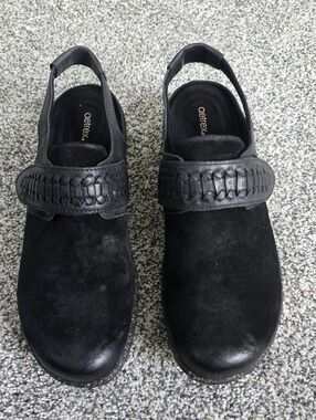 Aetrex Women’s Black Slip-On Slingback Shoes Suede Leather US 7.5/8 EU 38”